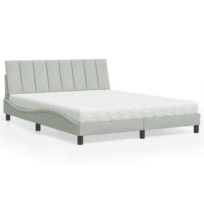 Letto con Materasso Hanko Grigio Chiaro 160x200 cm in Velluto - homemem39