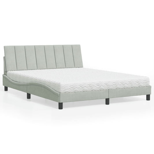 Letto con Materasso Hanko Grigio Chiaro 160x200 cm in Velluto - homemem39