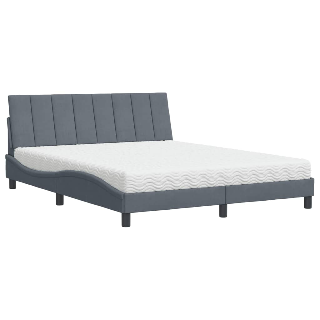 Letto con Materasso Hanko Grigio Scuro 160x200 cm in Velluto - homemem39