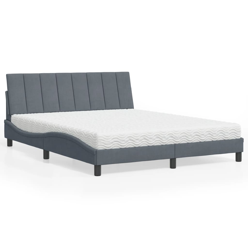 Letto con Materasso Hanko Grigio Scuro 160x200 cm in Velluto - homemem39