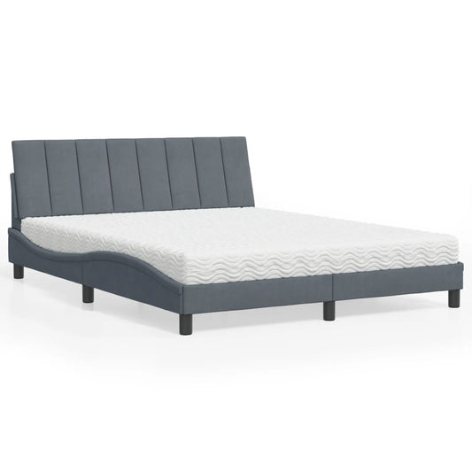 Letto con Materasso Hanko Grigio Scuro 160x200 cm in Velluto - homemem39