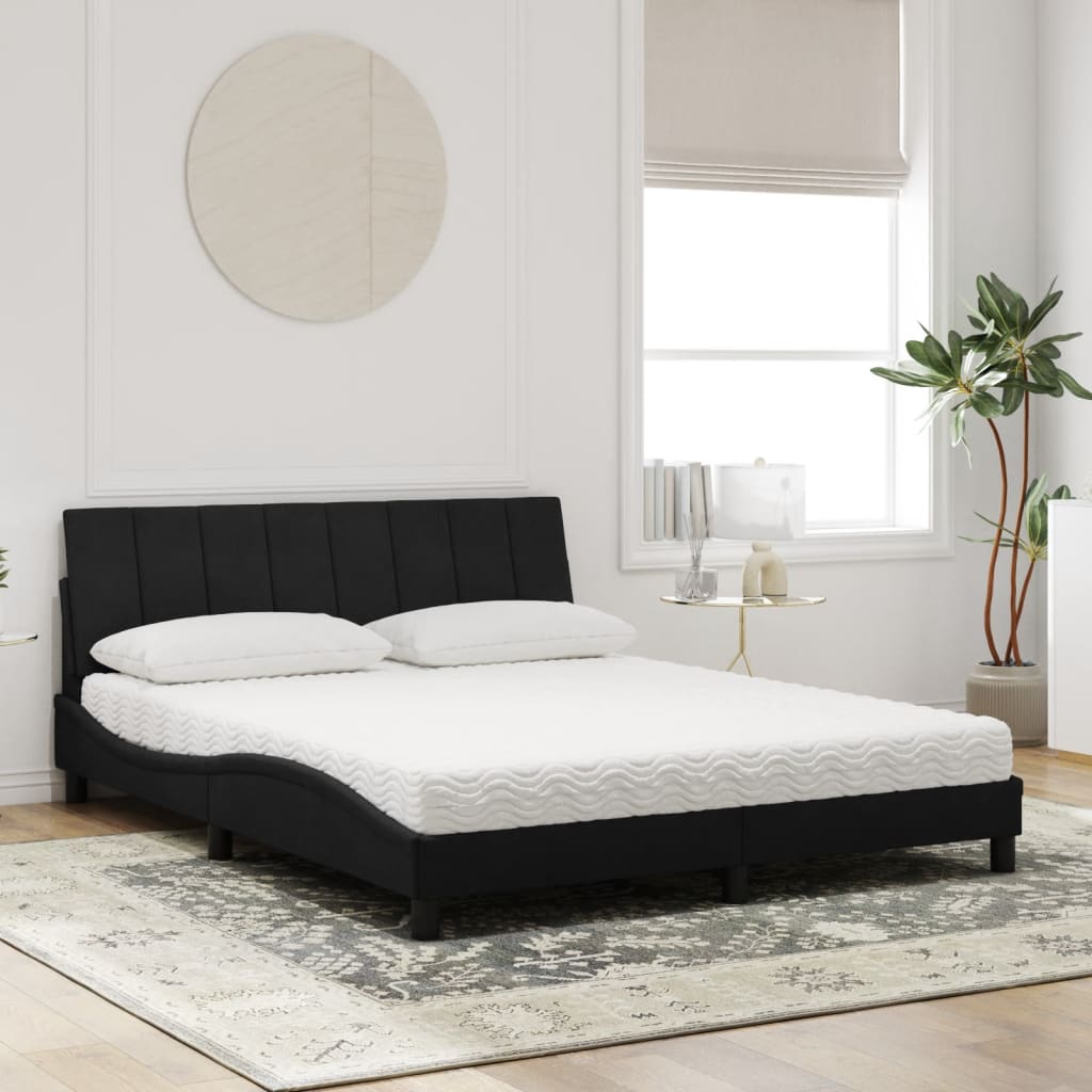 Letto con Materasso Hanko Nero 160x200 cm in Velluto - homemem39