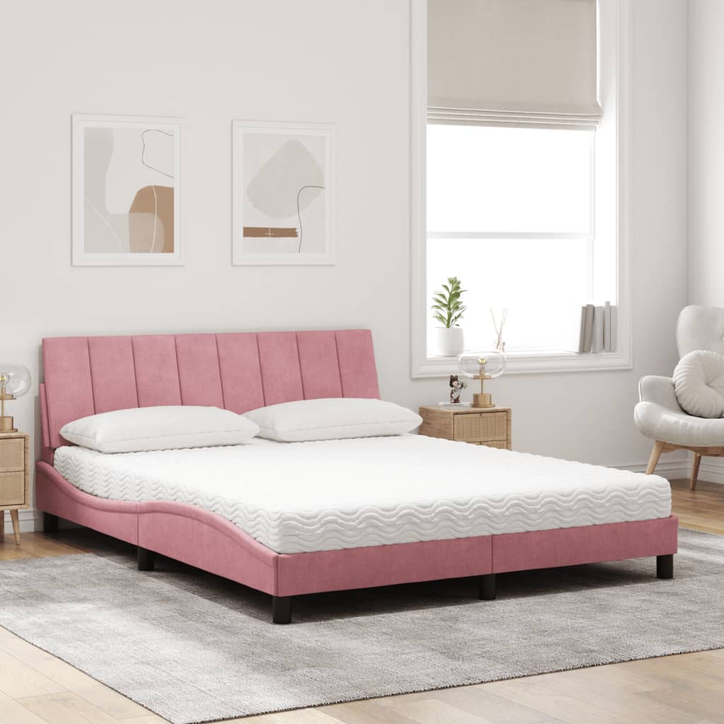 Letto con Materasso Hanko Rosa 160x200 cm in Velluto - homemem39