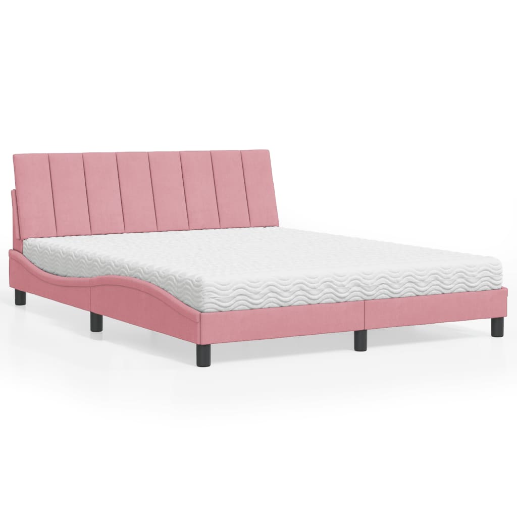 Letto con Materasso Hanko Rosa 160x200 cm in Velluto - homemem39