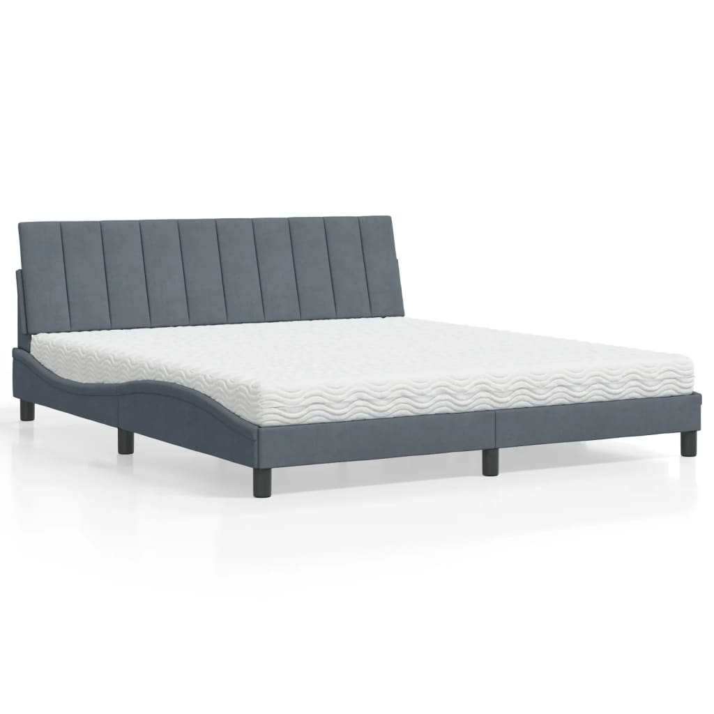 Letto con Materasso Grigio Scuro 180x200 cm in Velluto