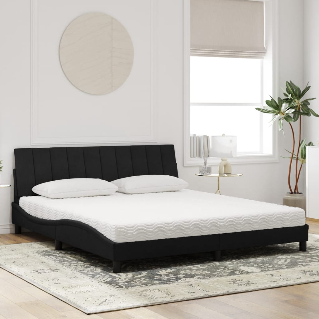 Letto con Materasso Hanko Nero 180x200 cm in Velluto - homemem39