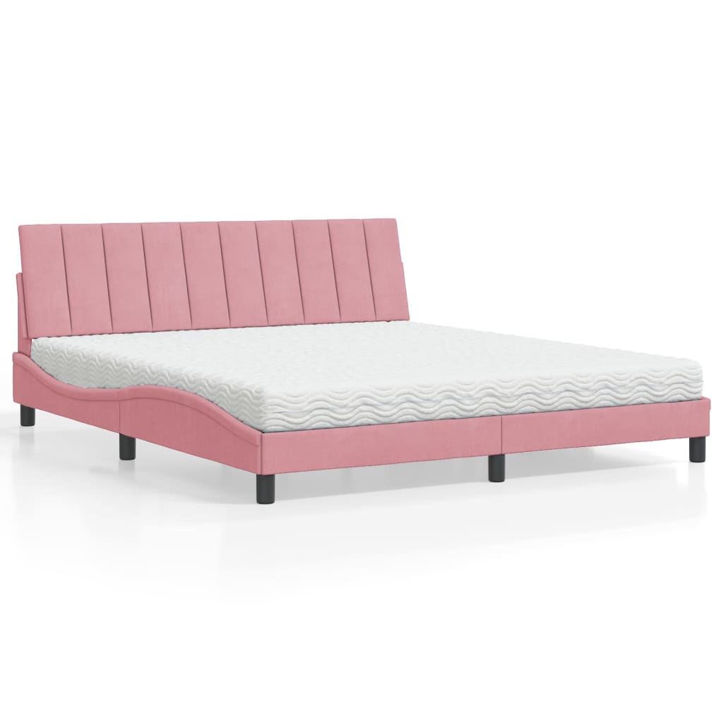 Letto con Materasso Rosa 180x200 cm in Velluto