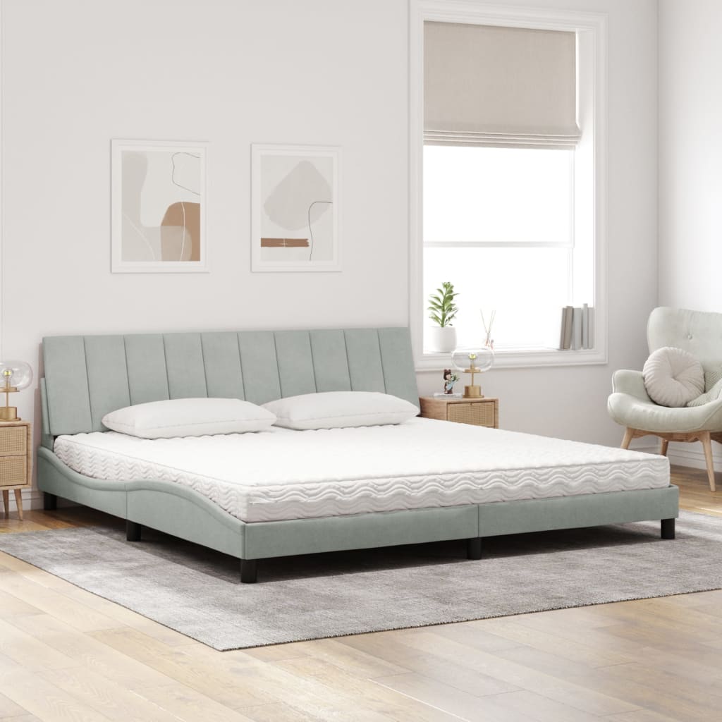 Letto con Materasso Hanko Grigio Chiaro 200x200cm Velluto
