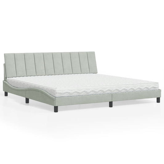 Letto con Materasso Hanko Grigio Chiaro 200x200cm Velluto