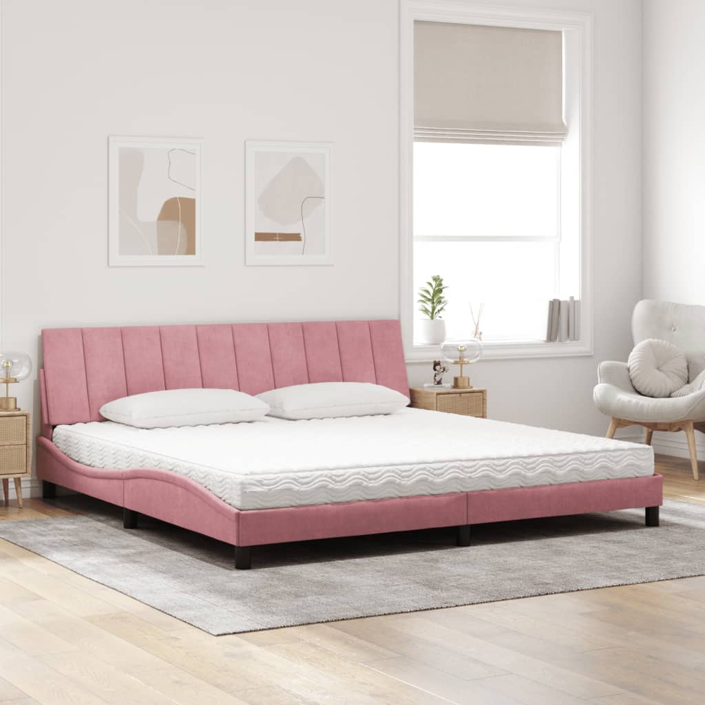 Letto con Materasso Hanko Rosa 200x200 cm in Velluto