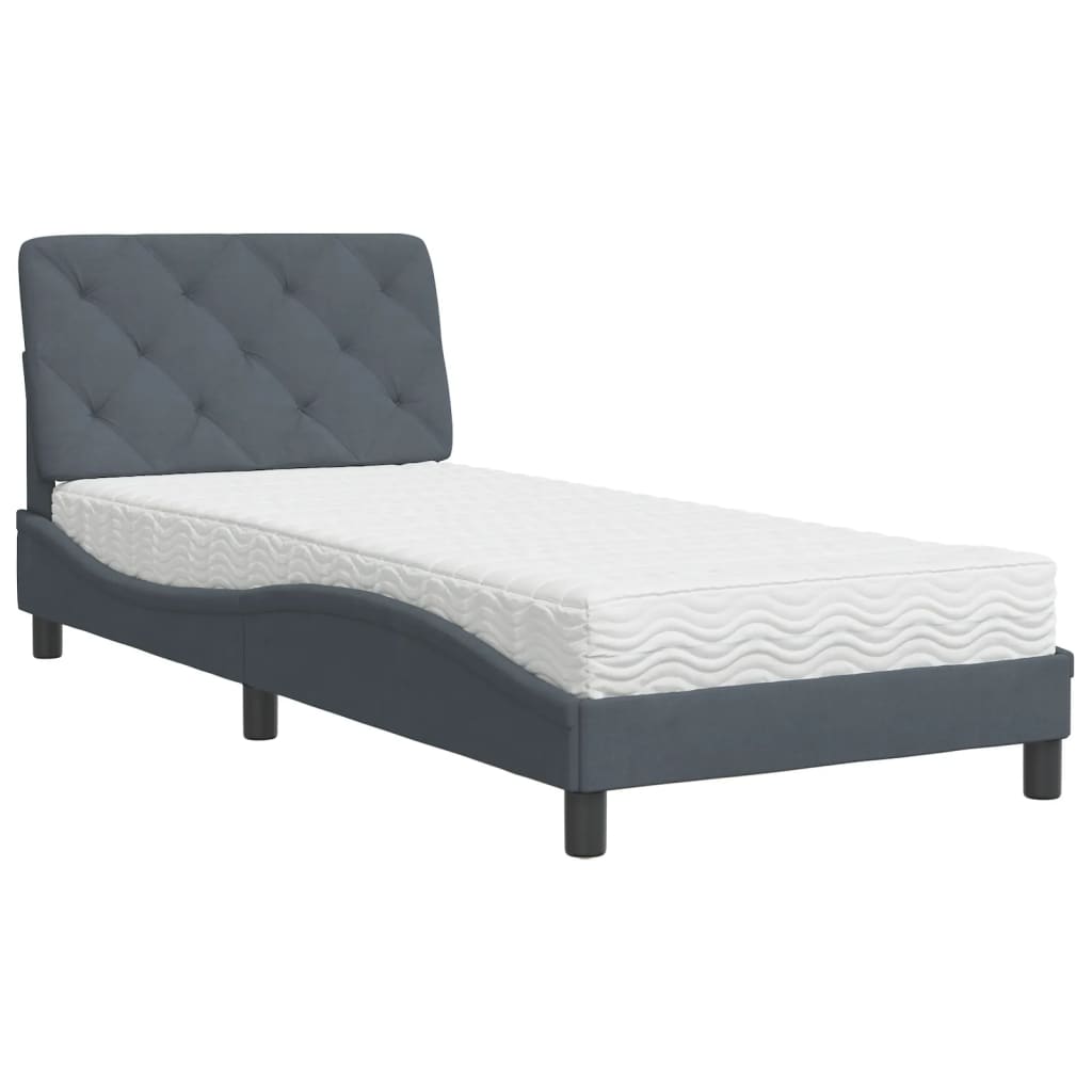 Letto con Materasso Grigio Scuro 90x190 cm in Velluto | homemem39