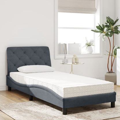 Letto con Materasso Grigio Scuro 90x190 cm in Velluto | homemem39