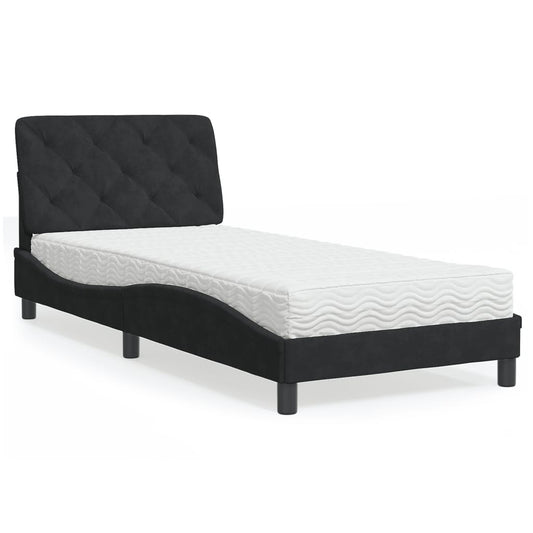 Letto con Materasso Nero 90x190 cm in Velluto - homemem39
