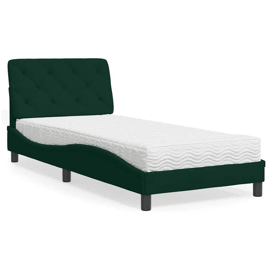 Letto con Materasso Verde Scuro 90x190 cm in Velluto
