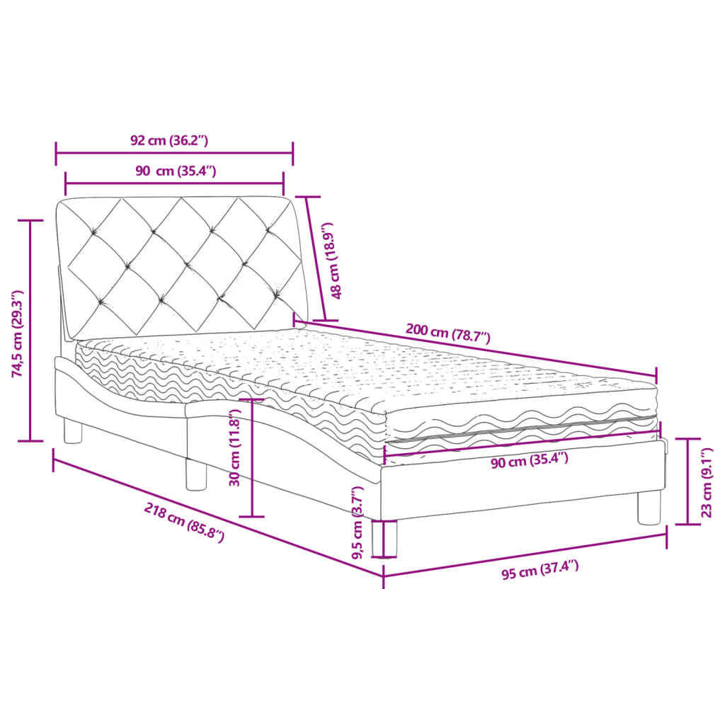 Letto con Materasso Grigio Scuro 90x200 cm in Velluto | homemem39