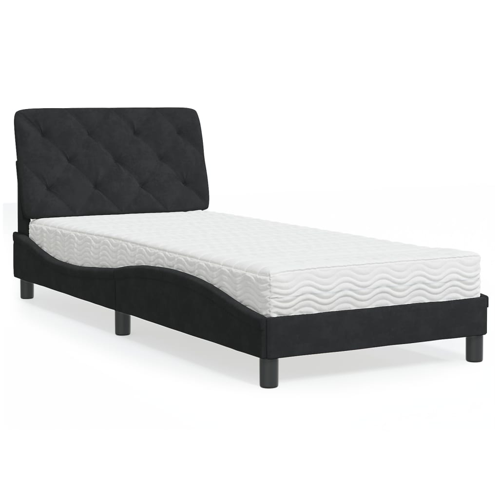 Letto con Materasso Nero 90x200 cm in Velluto - homemem39