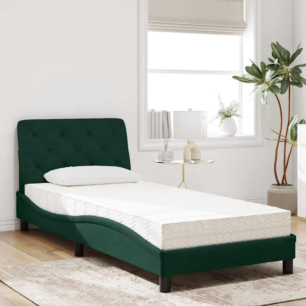 Letto con Materasso Verde Scuro 90x200 cm in Velluto
