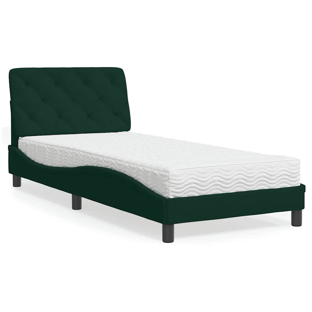 Letto con Materasso Verde Scuro 90x200 cm in Velluto