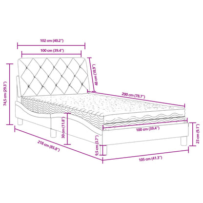 Letto con Materasso Grigio Scuro 100x200 cm in Velluto - homemem39
