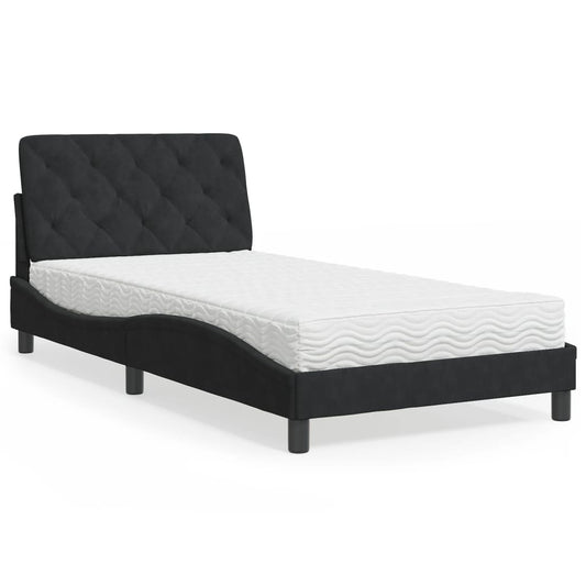 Letto con Materasso Nero 100x200 cm in Velluto - homemem39