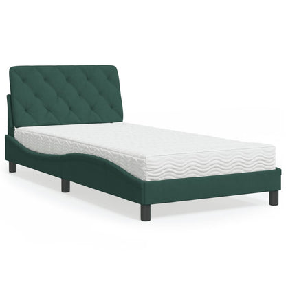 Letto con Materasso Verde Scuro 100x200 cm in Velluto - homemem39