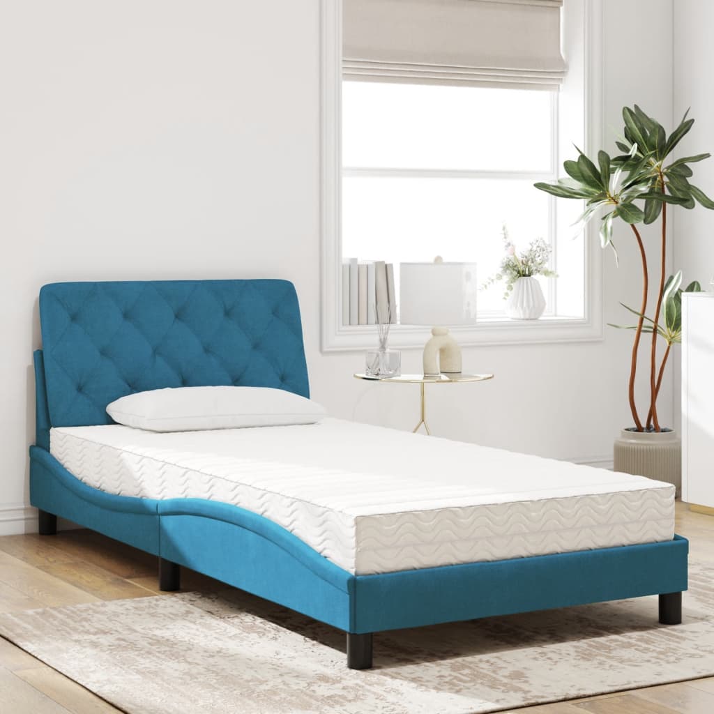 Letto con Materasso Blu 100x200 cm in Velluto - homemem39