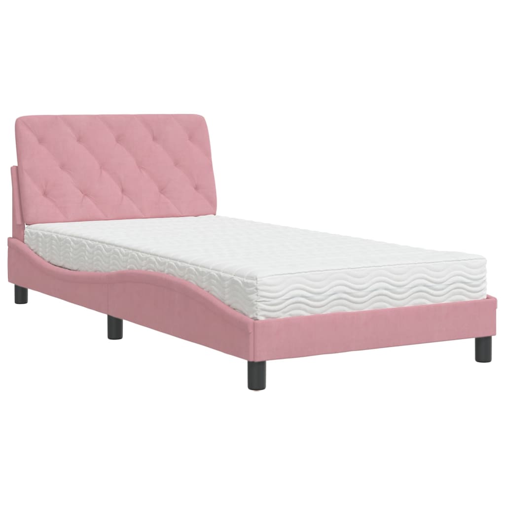 Letto con Materasso Rosa 100x200 cm in Velluto - homemem39
