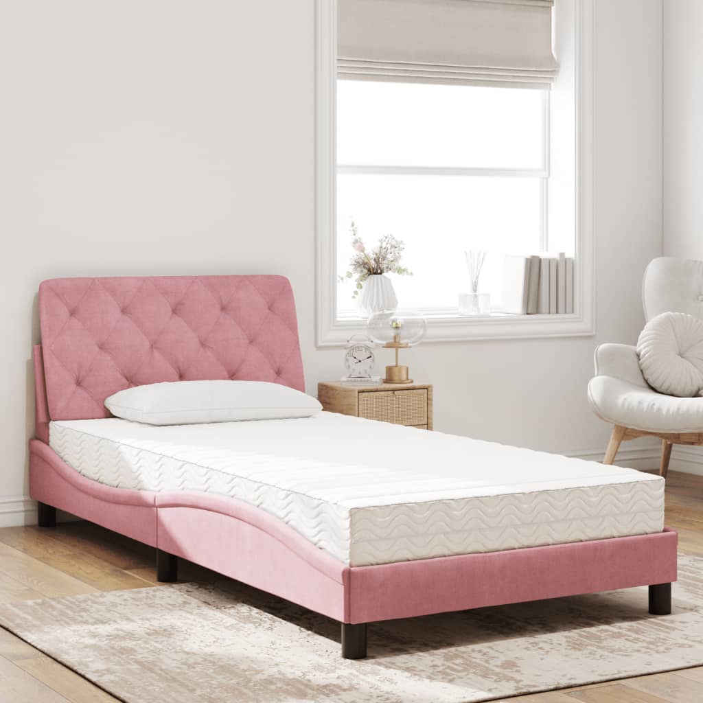 Letto con Materasso Rosa 100x200 cm in Velluto - homemem39