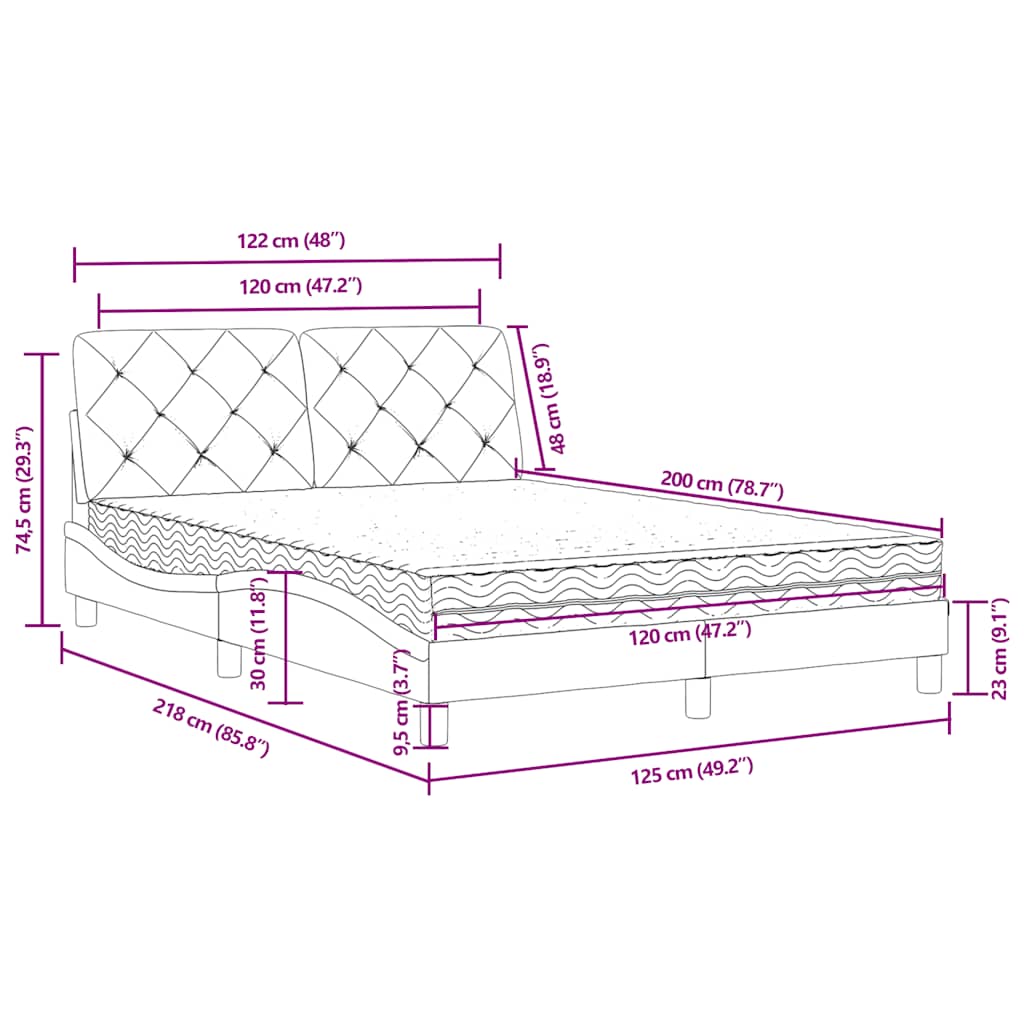 Letto con Materasso Blu 120x200 cm in Velluto