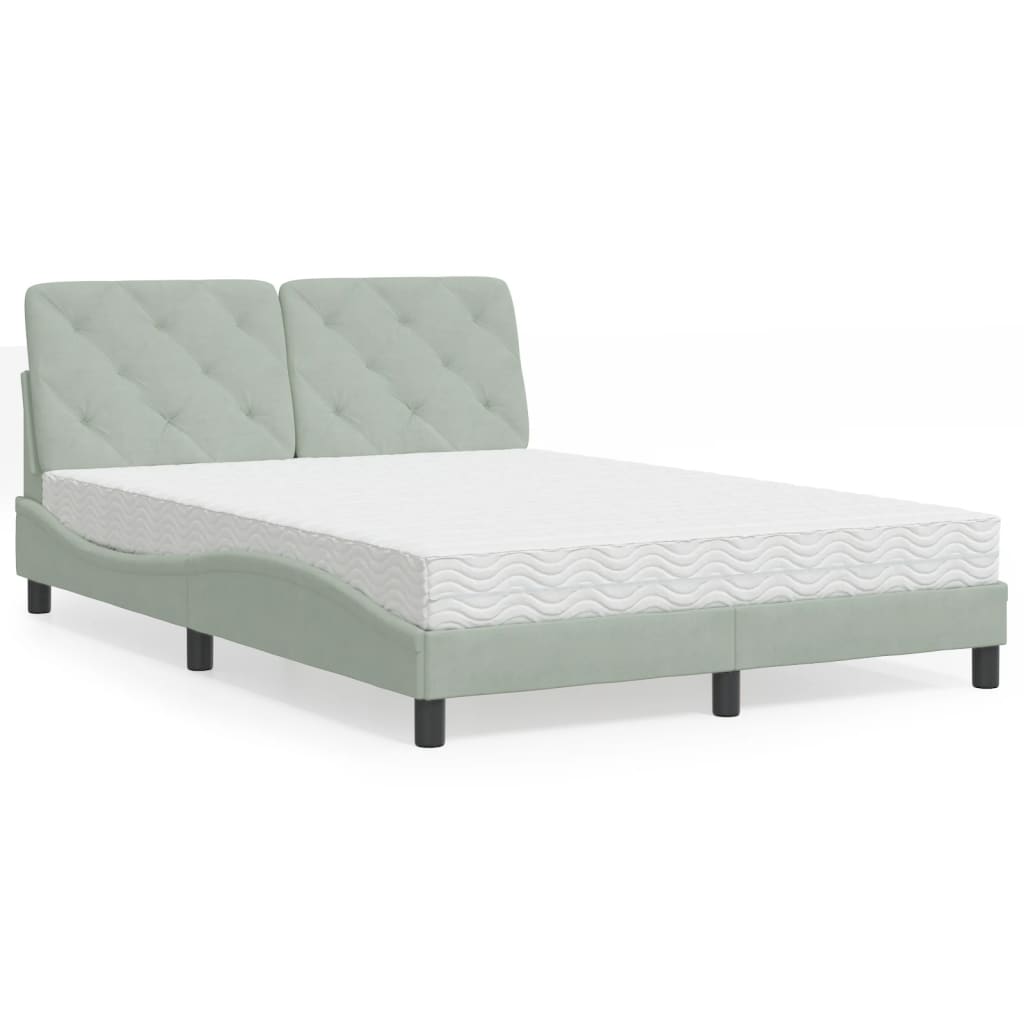 Letto con Materasso Grigio Chiaro 140x190 cm in Velluto - homemem39