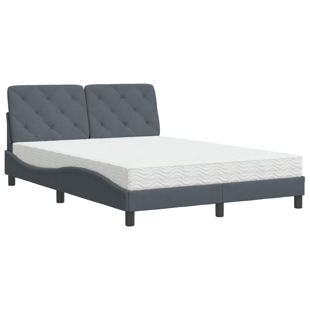 Letto con Materasso Grigio Scuro 140x190 cm in Velluto - homemem39