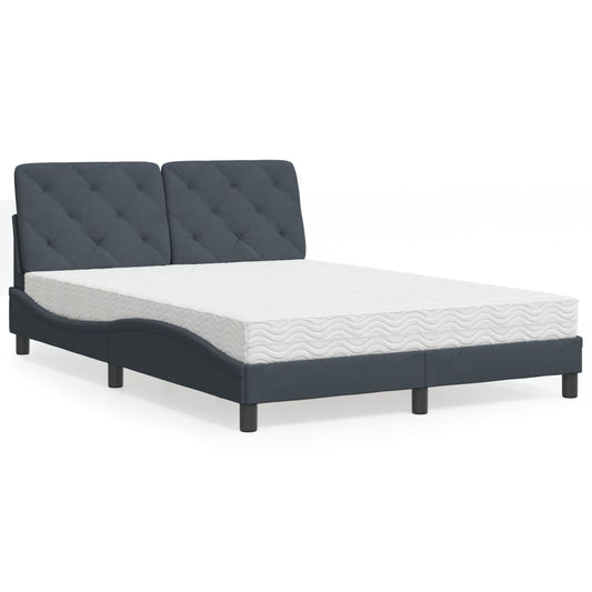 Letto con Materasso Grigio Scuro 140x190 cm in Velluto - homemem39