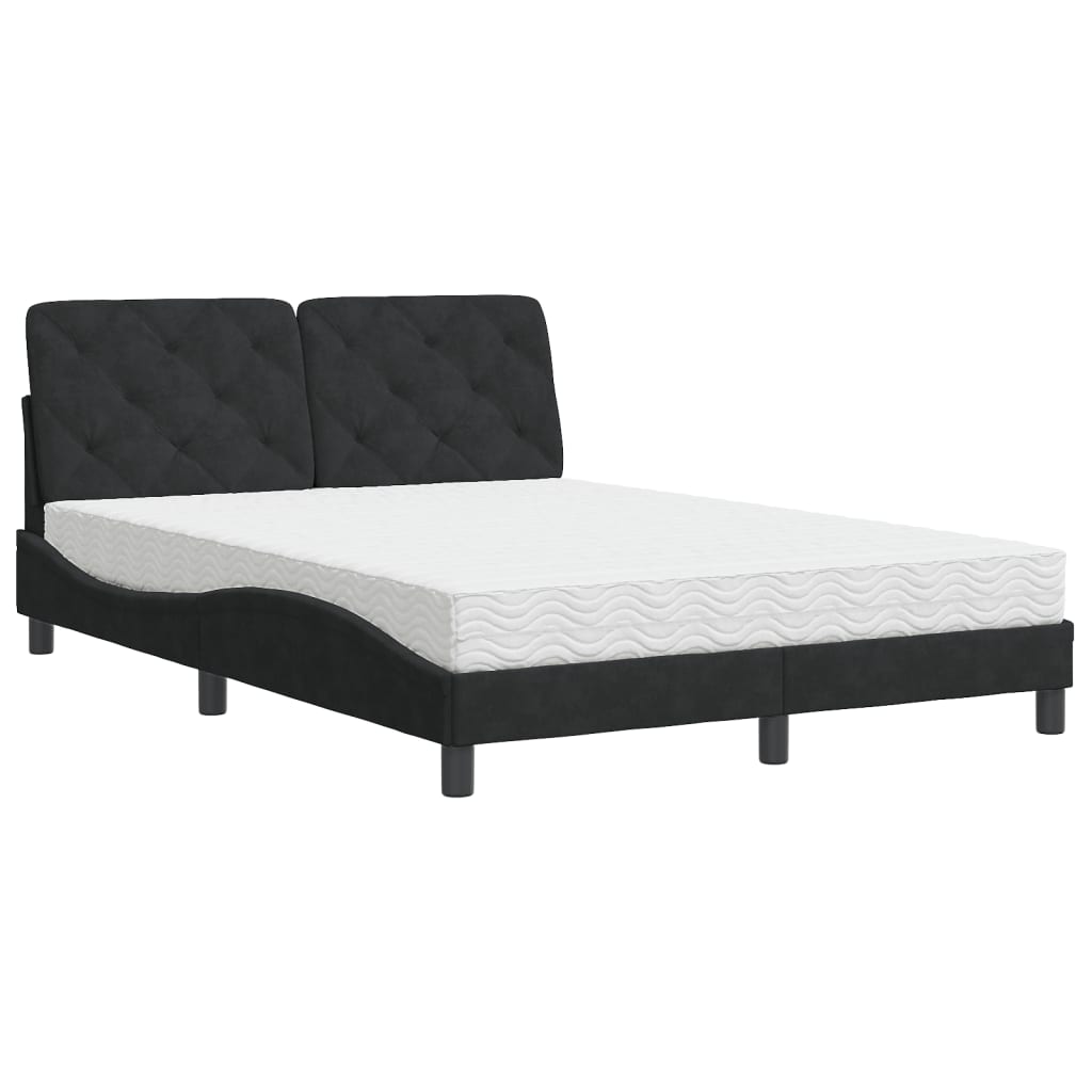 Letto con Materasso Nero 140x190 cm in Velluto - homemem39