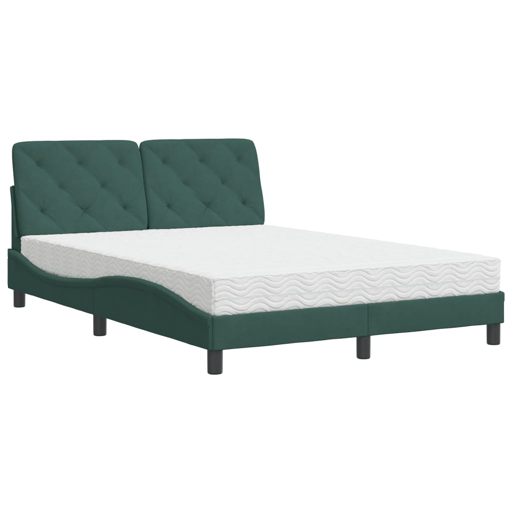 Letto con Materasso Verde Scuro 140x190 cm in Velluto - homemem39