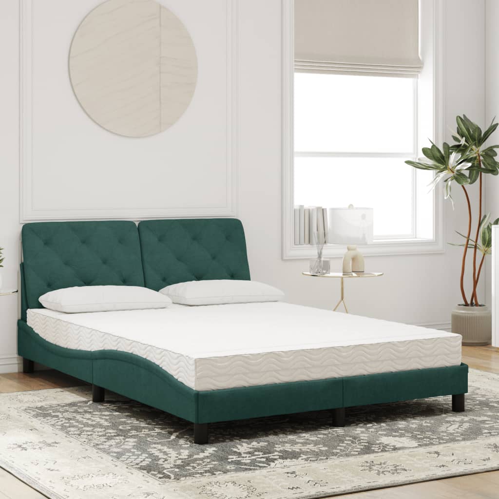 Letto con Materasso Verde Scuro 140x190 cm in Velluto - homemem39