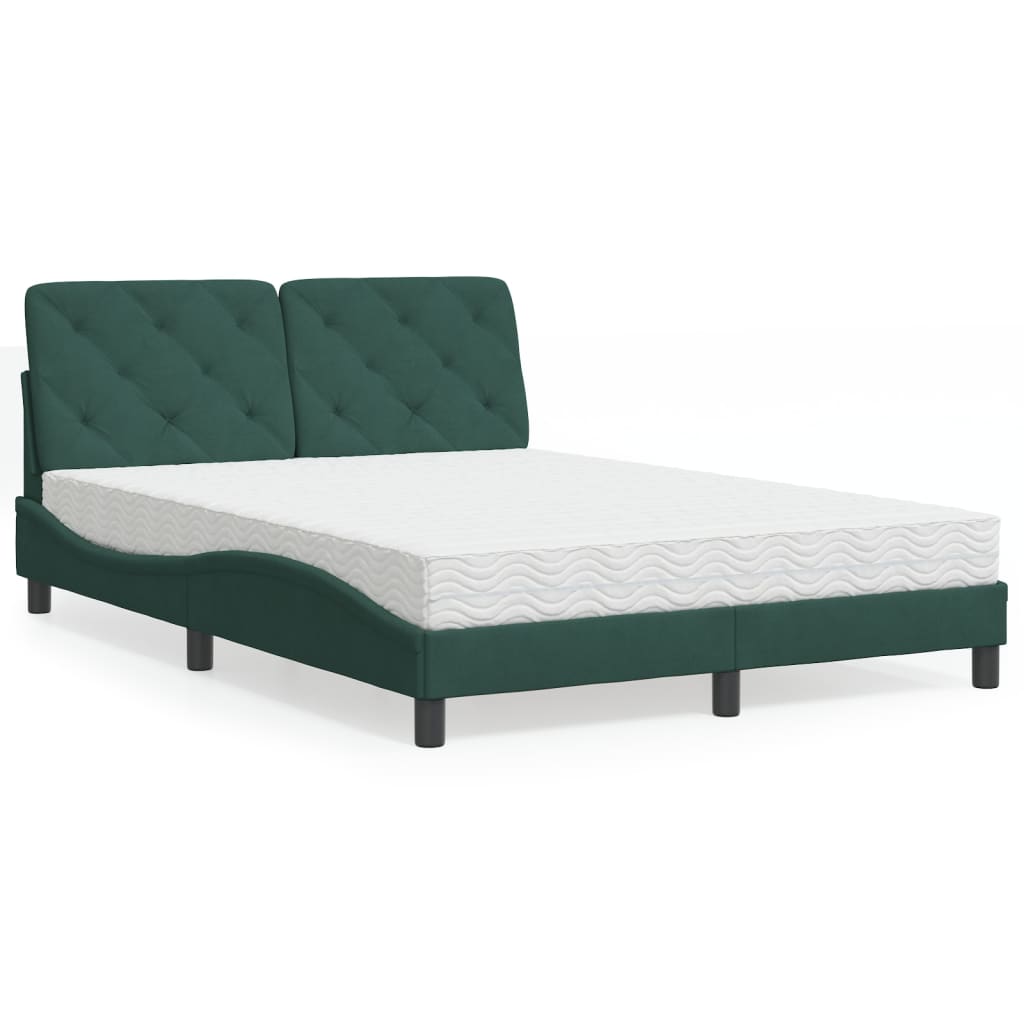 Letto con Materasso Verde Scuro 140x190 cm in Velluto - homemem39
