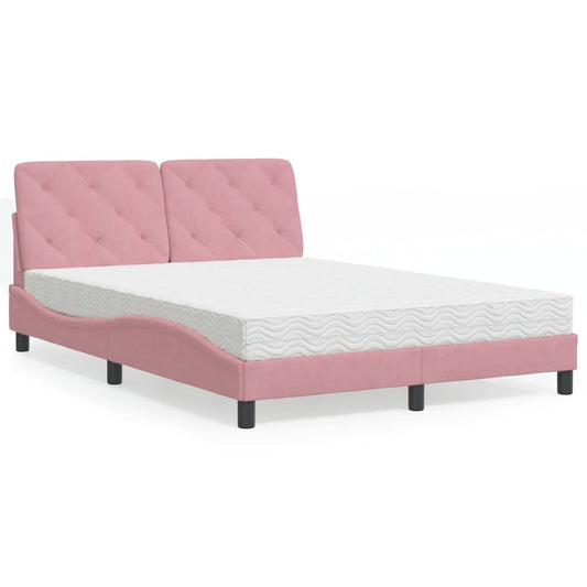 Letto con Materasso Rosa 140x190 cm in Velluto - homemem39