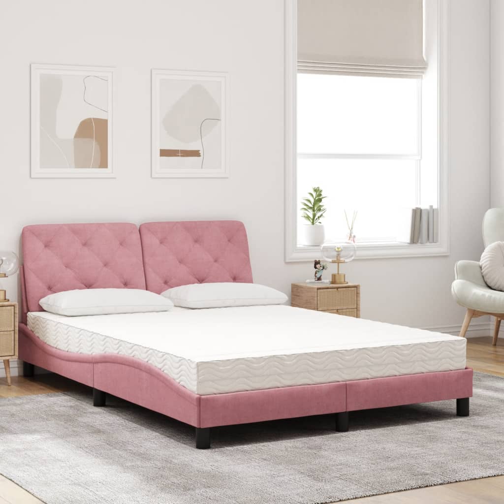 Letto con Materasso Rosa 140x200 cm in Velluto - homemem39
