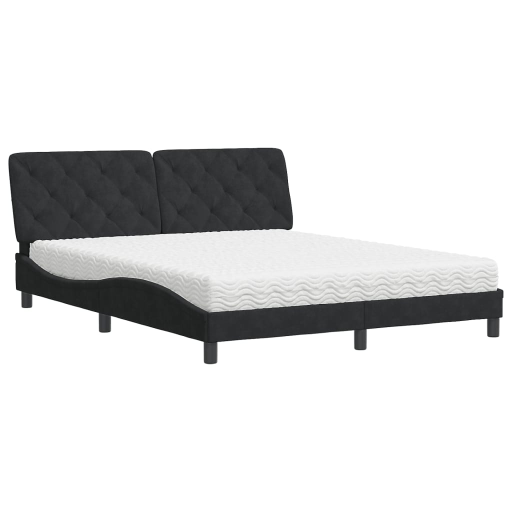 Letto con Materasso Nero 160x200 cm in Velluto - homemem39