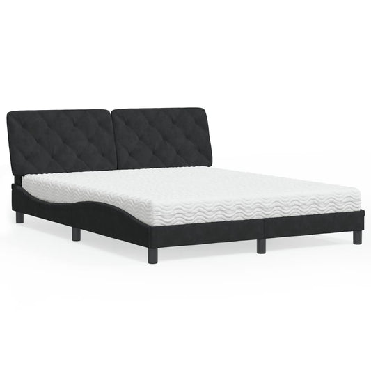 Letto con Materasso Nero 160x200 cm in Velluto - homemem39