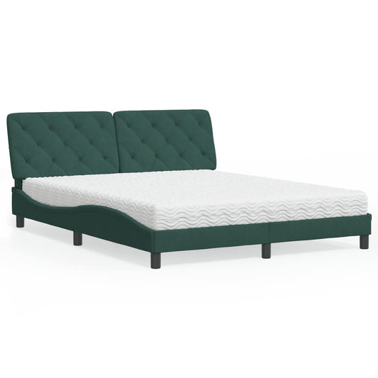 Letto con Materasso Verde Scuro 160x200 cm in Velluto - homemem39