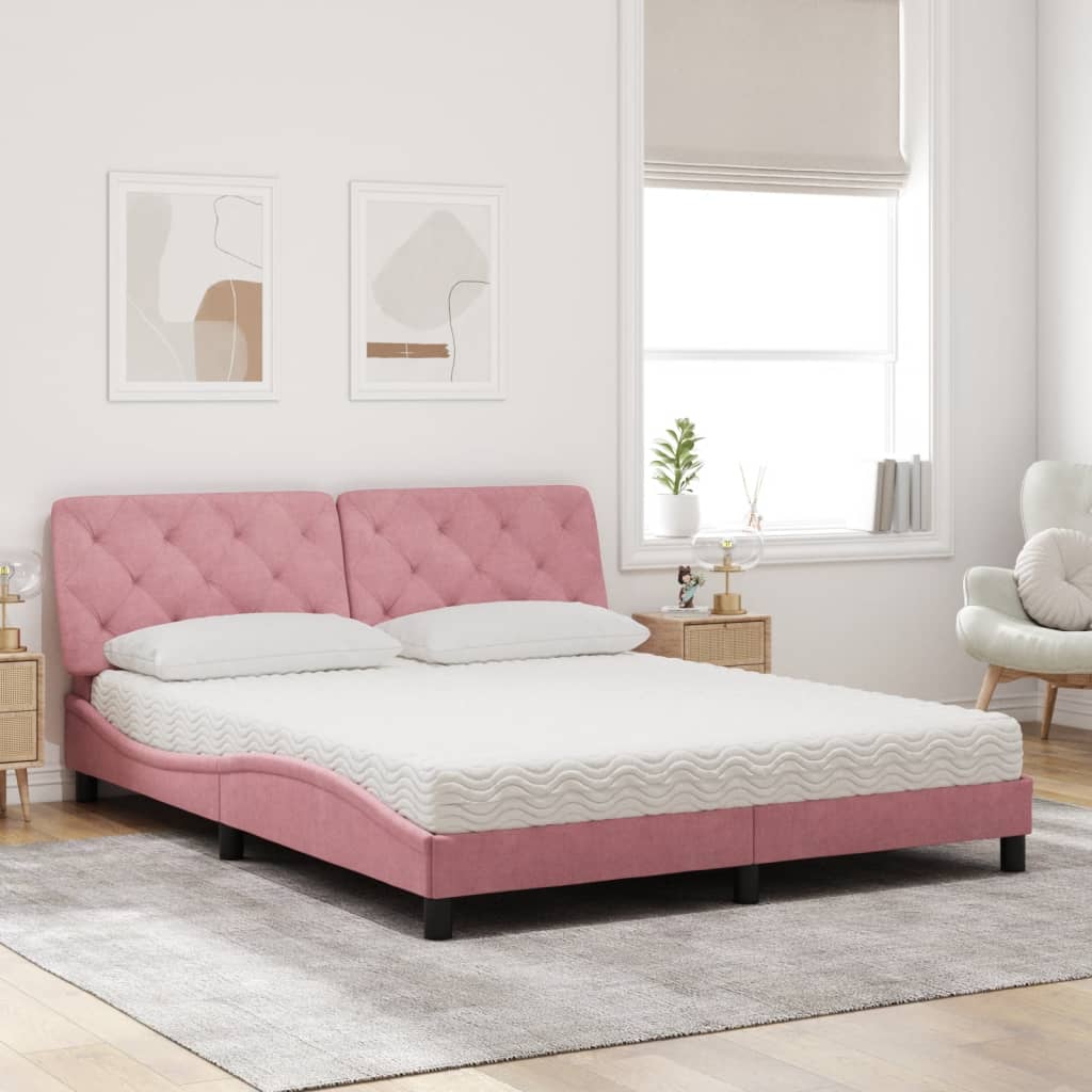 Letto con Materasso Rosa 160x200 cm in Velluto - homemem39