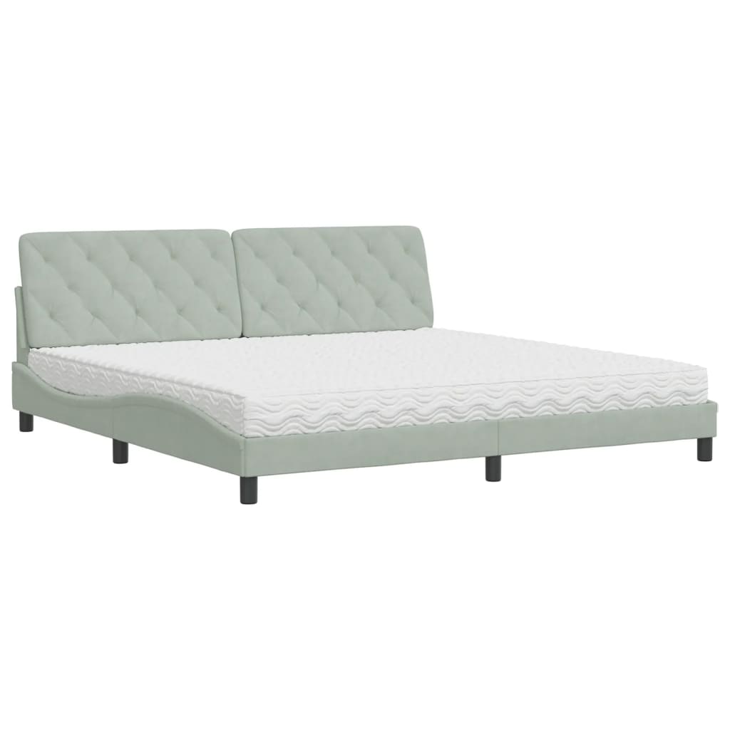 Letto con Materasso Grigio Chiaro 200x200cm Velluto - homemem39
