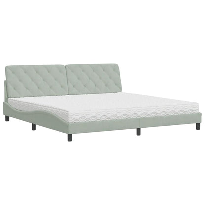 Letto con Materasso Grigio Chiaro 200x200cm Velluto - homemem39