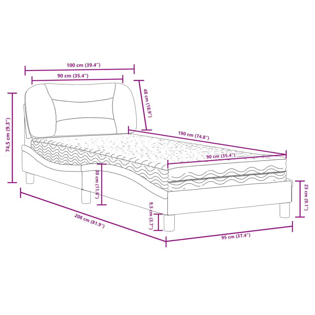 Letto con Materasso Hvar Grigio 90x190 cm in Similpelle | homemem39