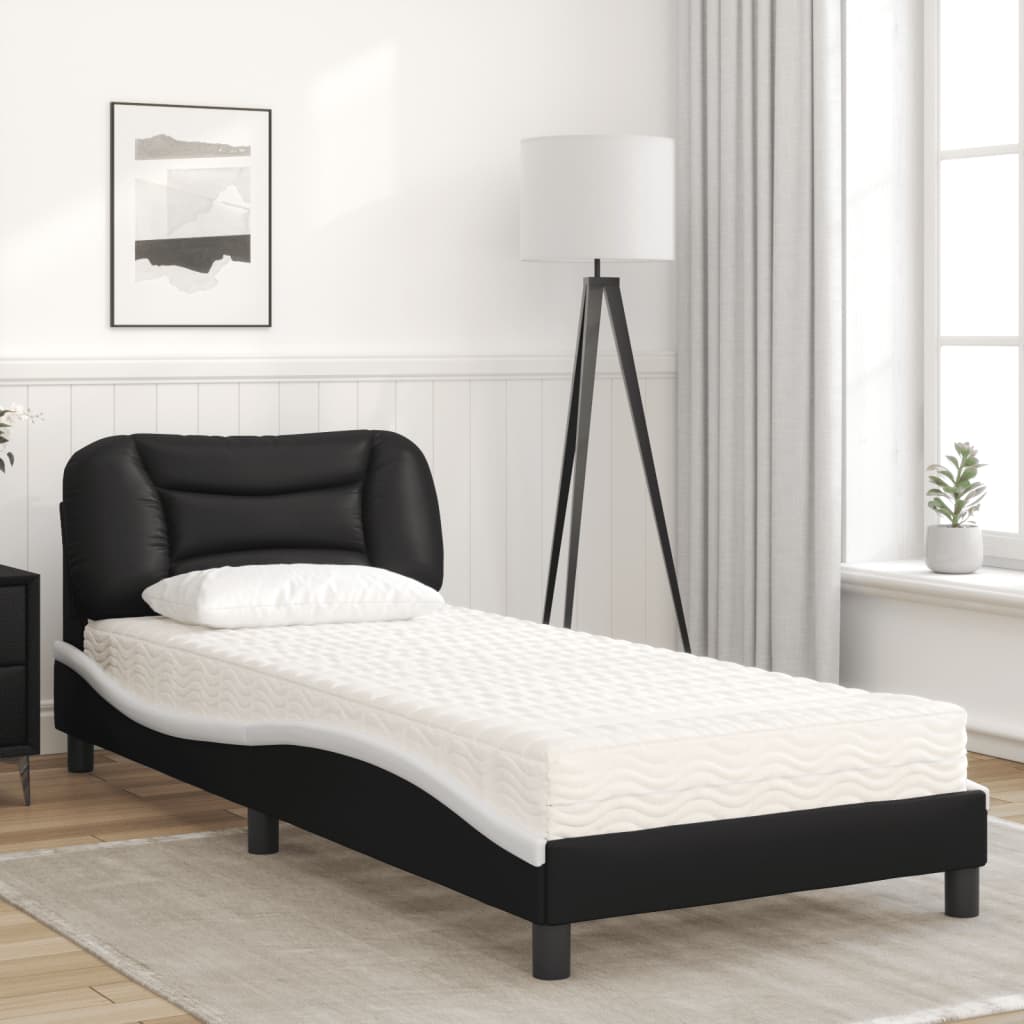 Letto con Materasso Hvar Nero e Bianco 90x190 cm in Similpelle - homemem39