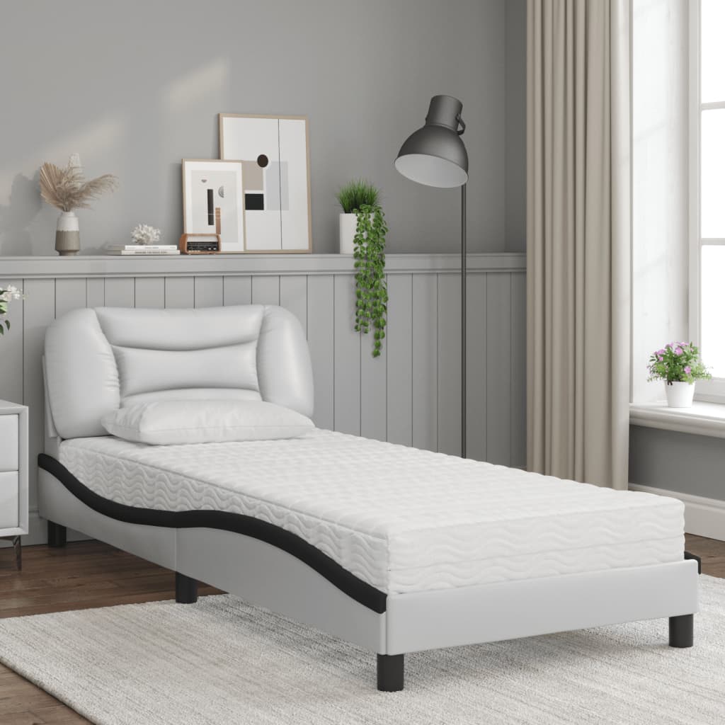 Letto con Materasso Hvar Bianco e Nero 90x190 cm in Similpelle | homemem39