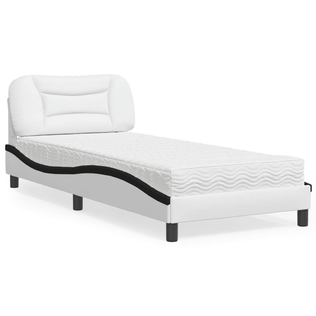 Letto con Materasso Hvar Bianco e Nero 90x190 cm in Similpelle | homemem39