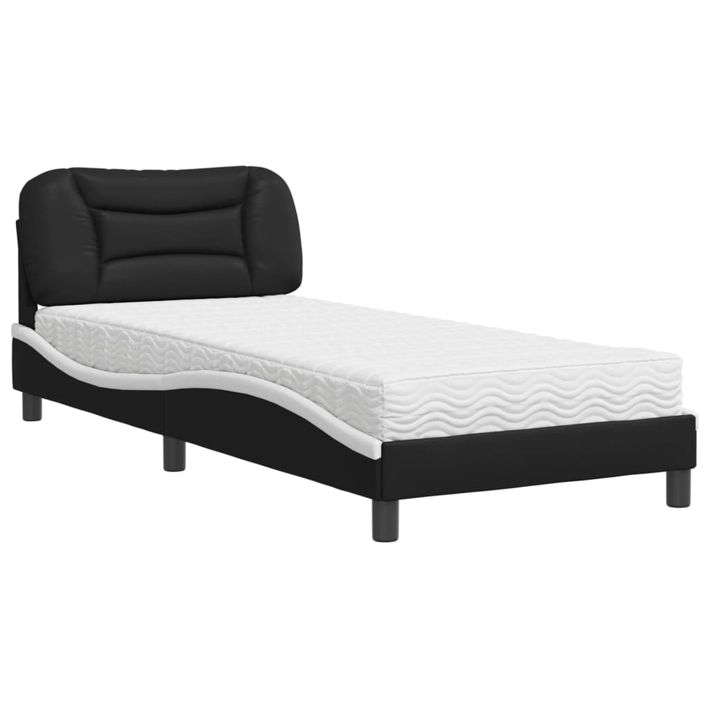 Letto con Materasso Hvar Nero e Bianco 90x200 cm in Similpelle - homemem39