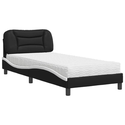 Letto con Materasso Hvar Nero e Bianco 90x200 cm in Similpelle - homemem39